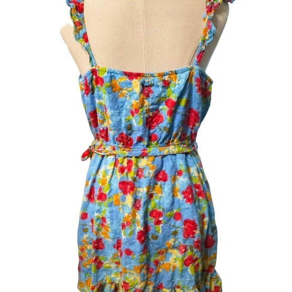 (863) Lauren Conrad Multicolor Floral Print Wrap Dress Ruffle Hem Size L - Picture 4 of 8